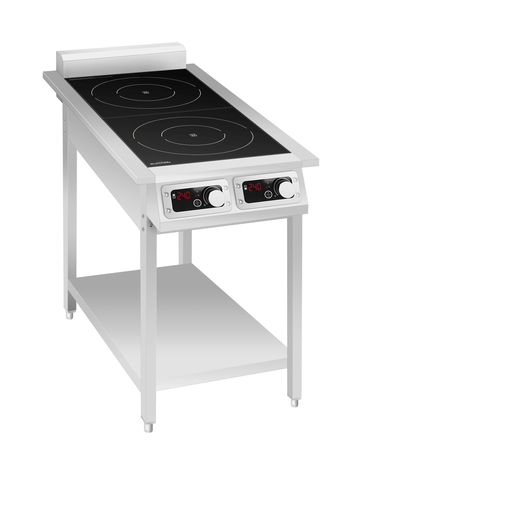 Eurodib FCI235OS1PH floor-standing 2-hub induction range with open stand 3.5kW per hub single-phase