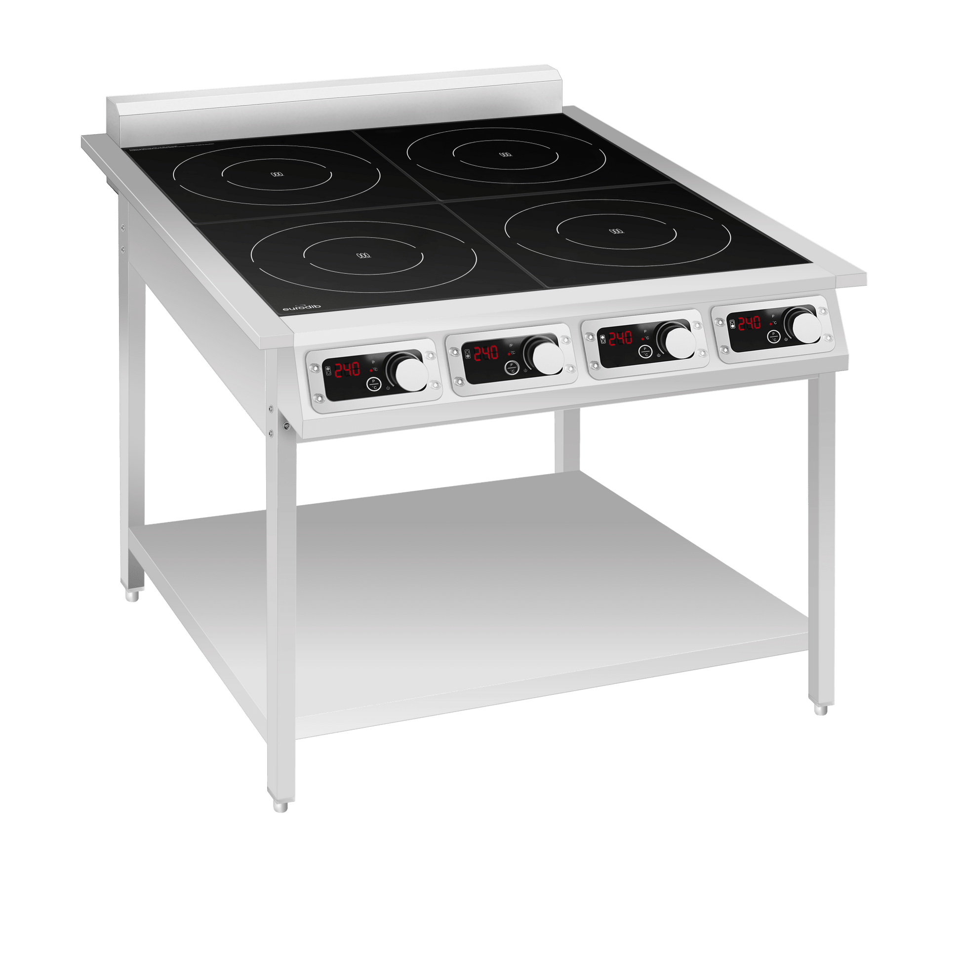Eurodib FCI435OS1PH floor-standing 4-hub induction range with open stand 3.5kW per hub single-phase
