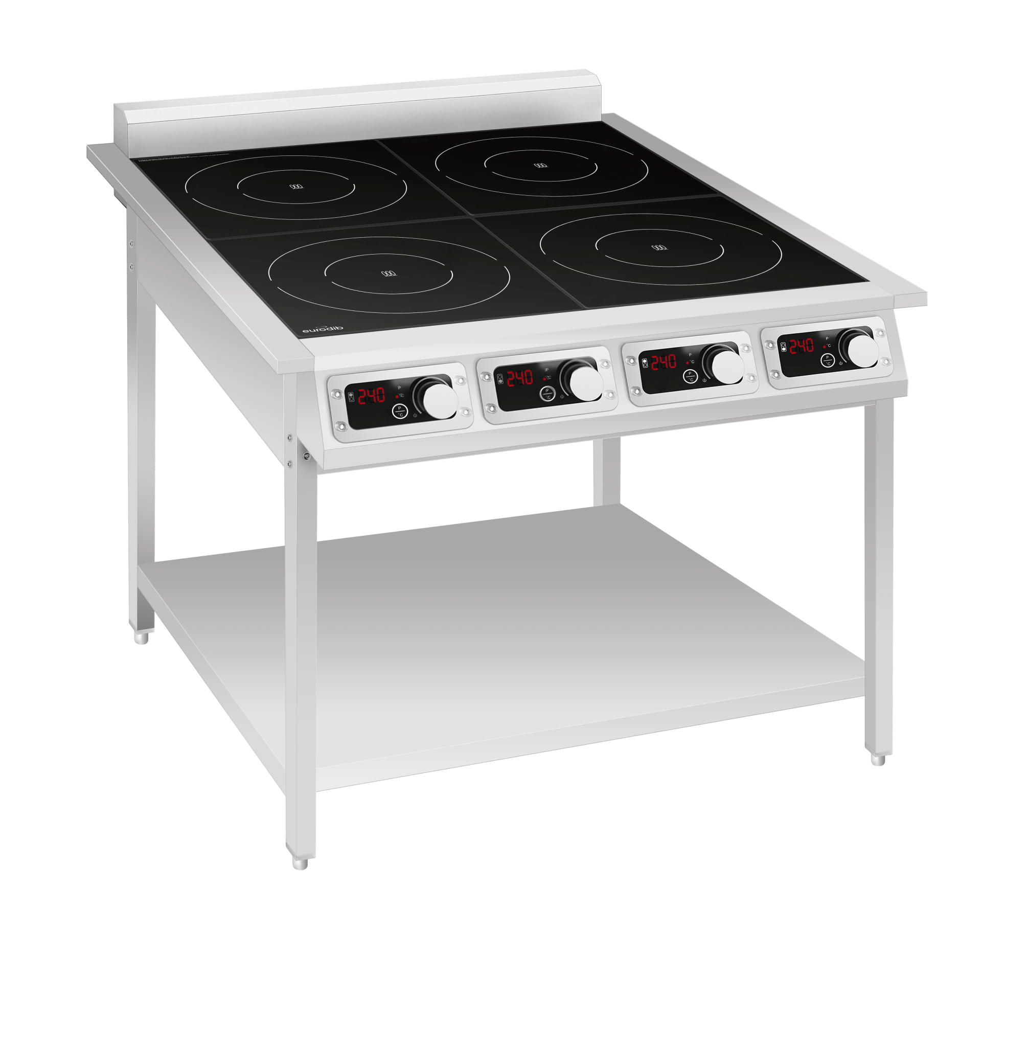 Eurodib FCI435OS1PH floor-standing 4-hub induction range with open stand 3.5kW per hub single-phase