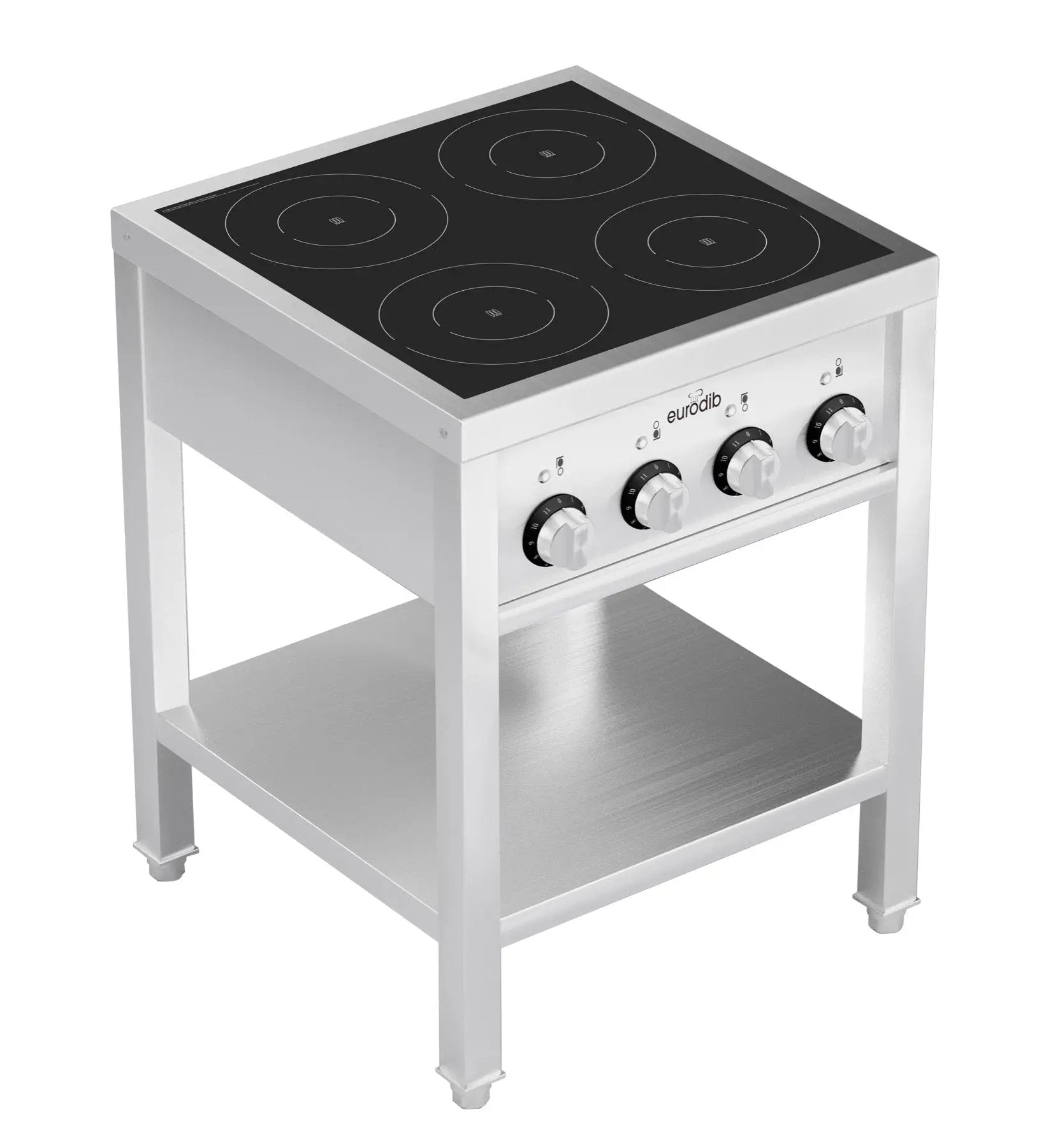 Eurodib FCIHD435OS3PH heavy-duty floor 4-hub induction range with open stand 3.5kW per hub three-phase