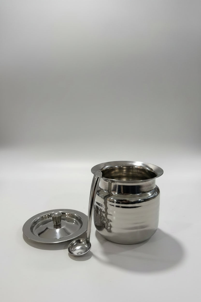 Stainless Steel Ghee Pot with Spoon and Lid