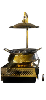Stainless Steel Gold Round Chafing Dish with Gold Stand - 7 Qt.