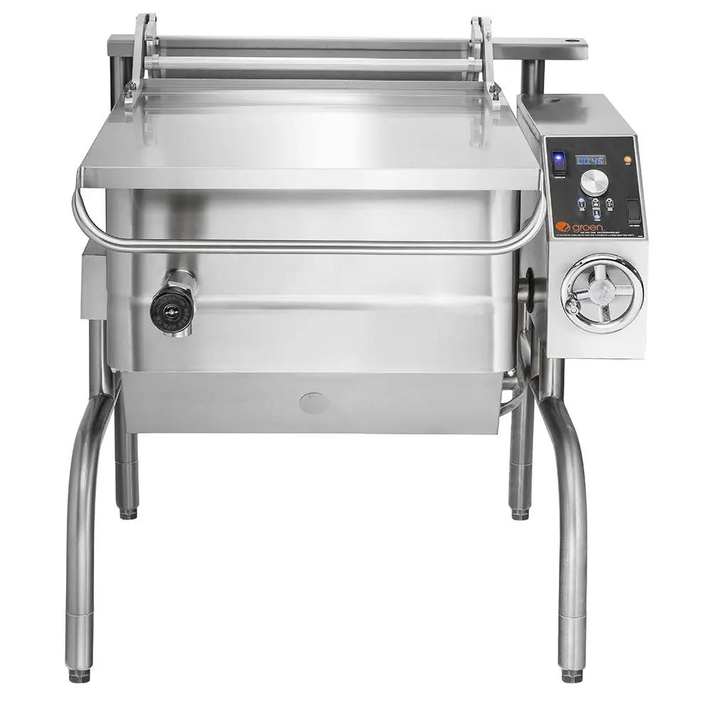 Groen BPM-30EA 30 Gallon Tilt Skillet - Manual Tilt, Stainless Clad Pan, Open Leg Base, 208V 3-Phase