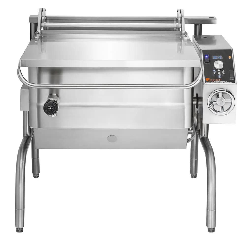 Groen BPM-40EA 40 Gallon Tilt Skillet - Manual Tilt, Stainless Clad Pan, Open Leg Base, 208V 3-Phase