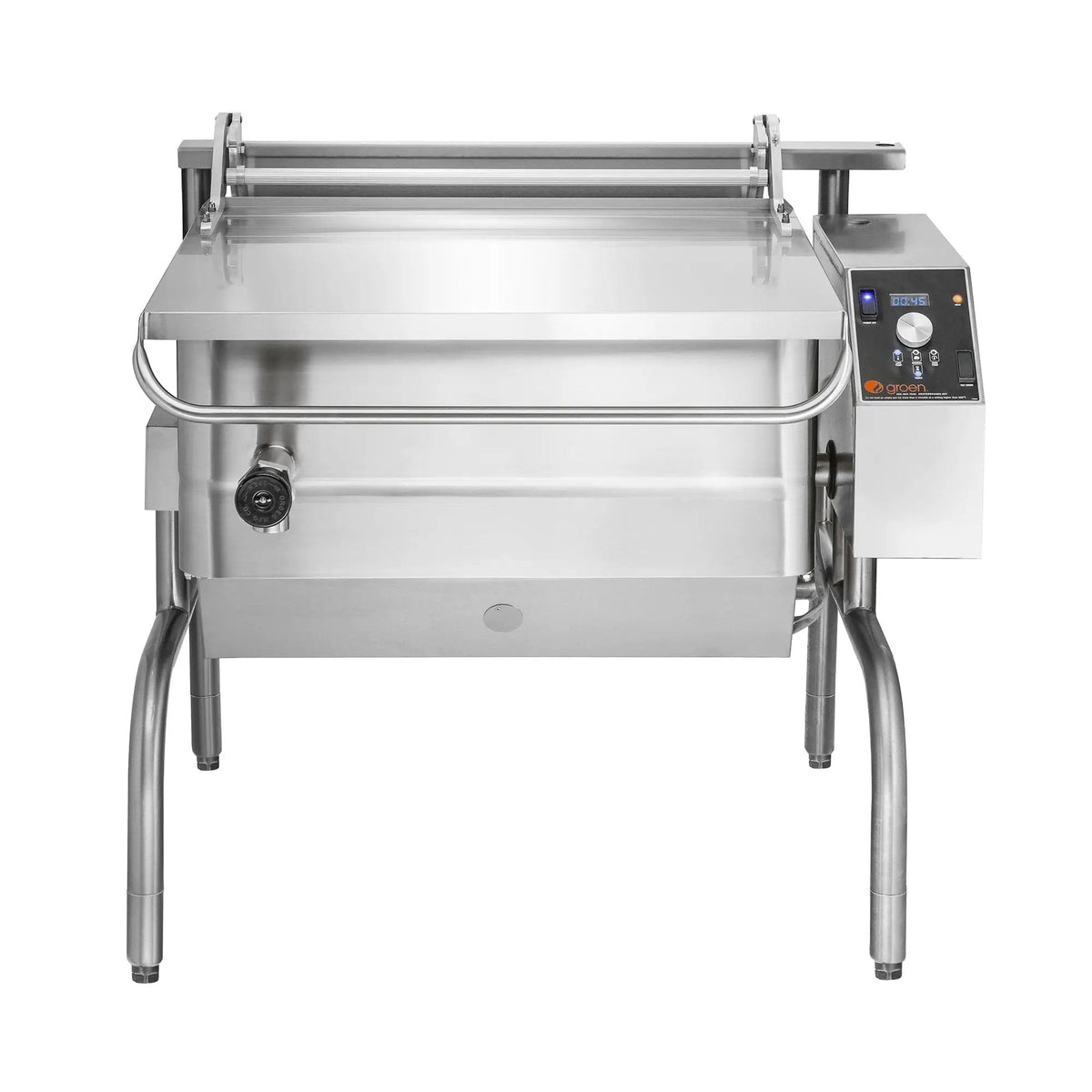 Groen BPP-30EA 30 Gallon Tilt Skillet - Power Tilt, Stainless Clad Pan, Open Leg Base, 208V 3-Phase