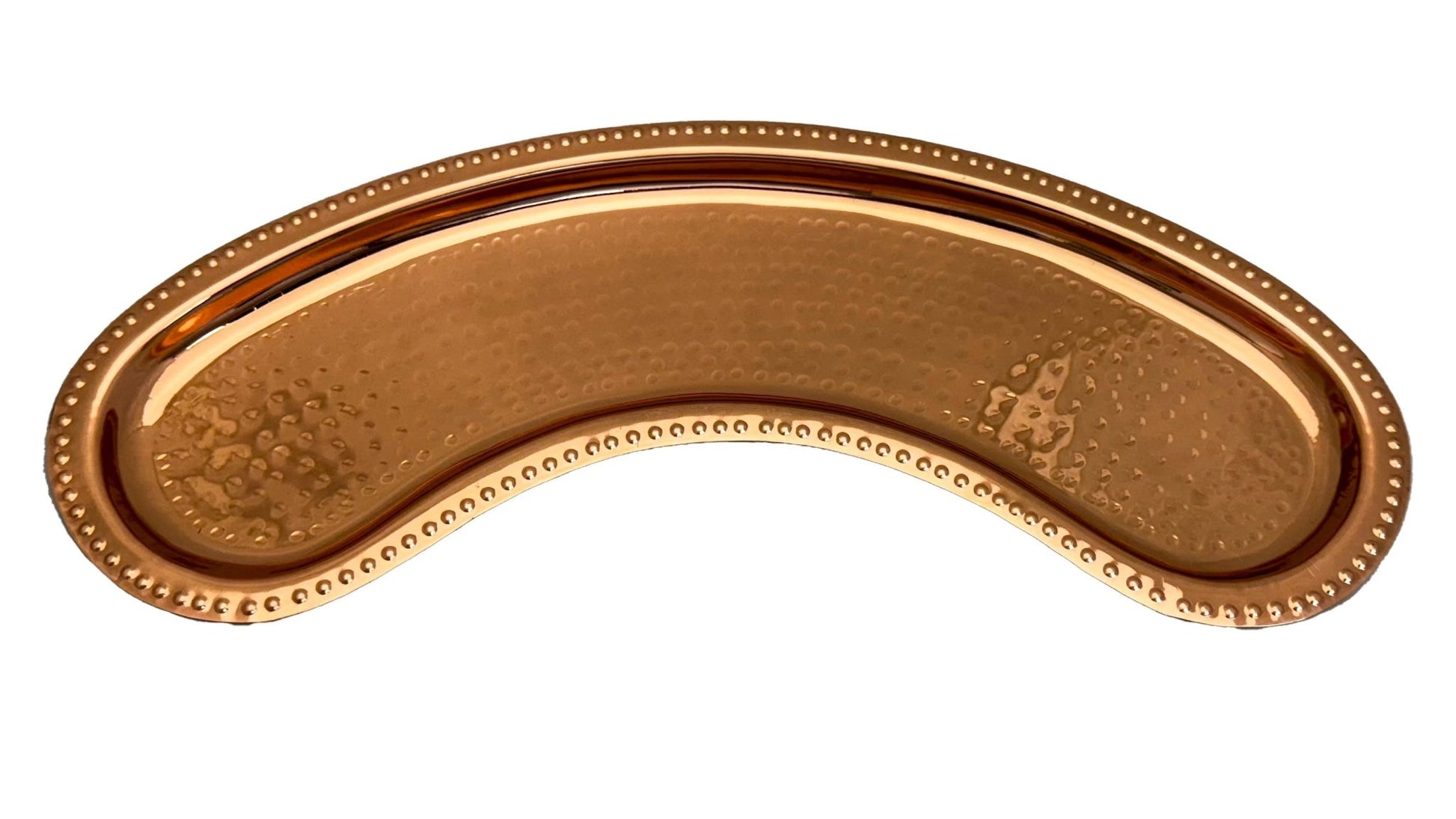Copper Plated Hammered Curved Moon Tray Plate - 15 inch wide x 4.75 inch Deep