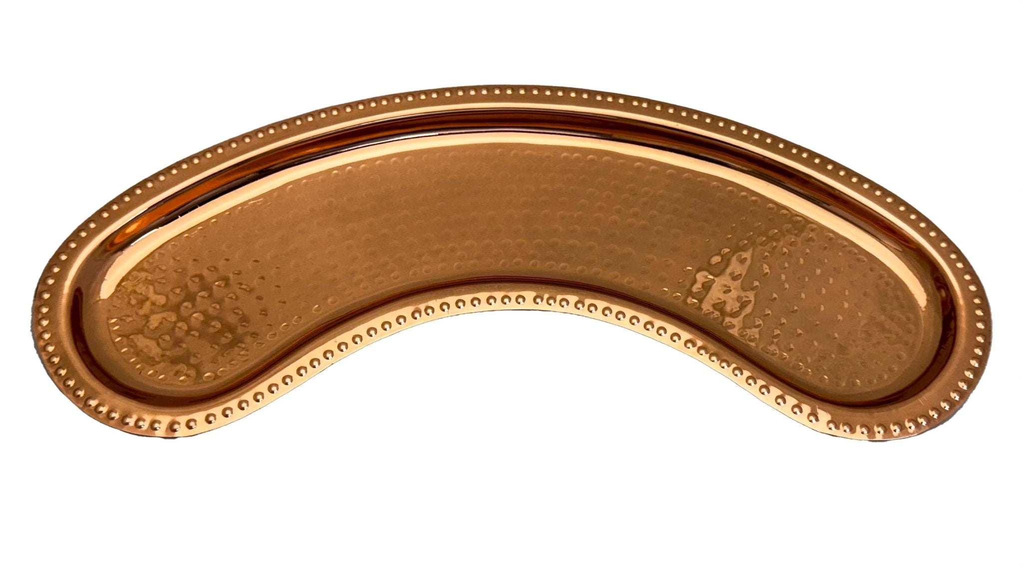 Copper Plated Hammered Curved Moon Tray Plate - 15 inch wide x 4.75 inch Deep