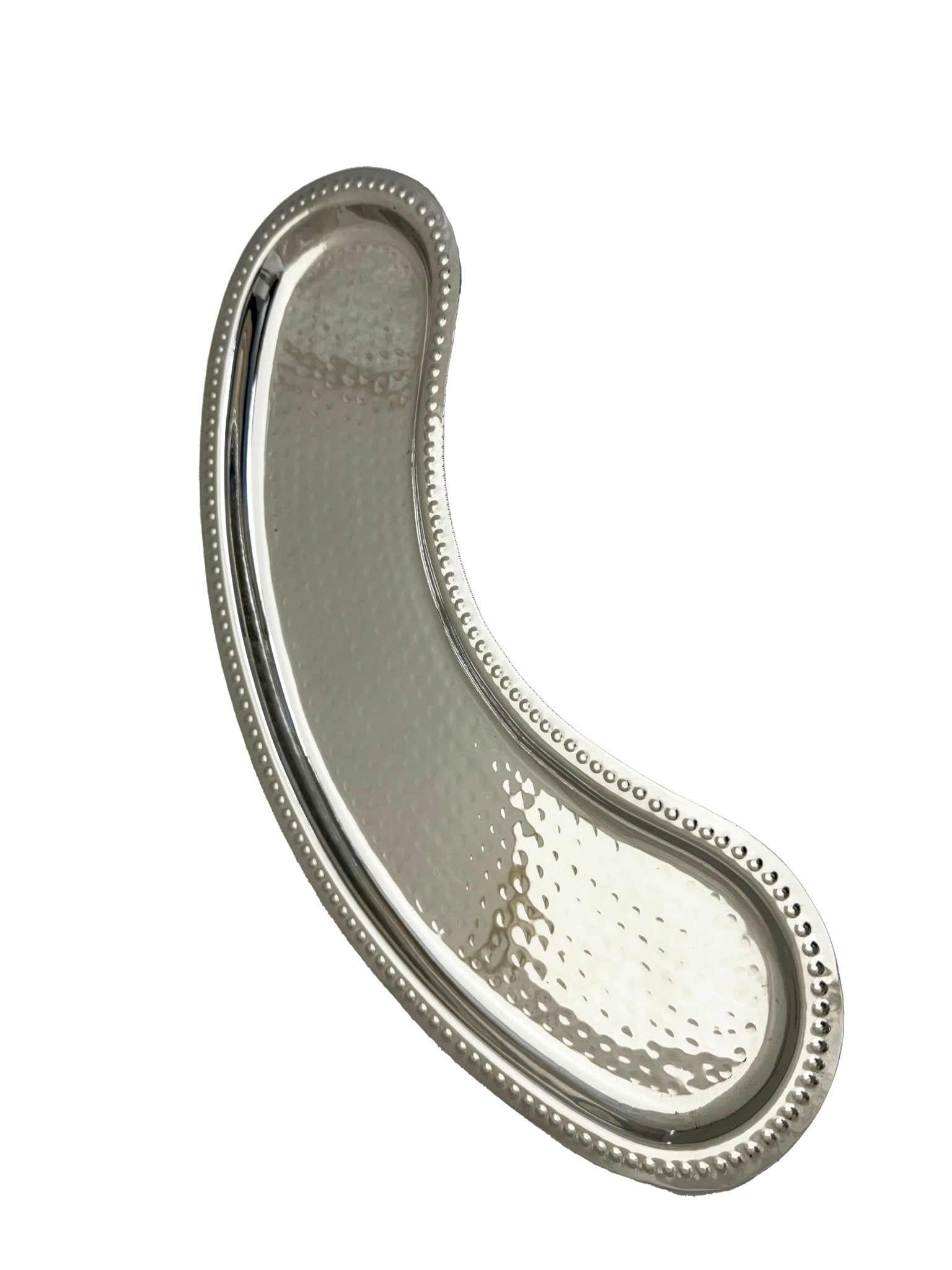 Stainless Steel Hammered Curved Moon Tray Plate - 15 inch wide x 4.75 inch Deep