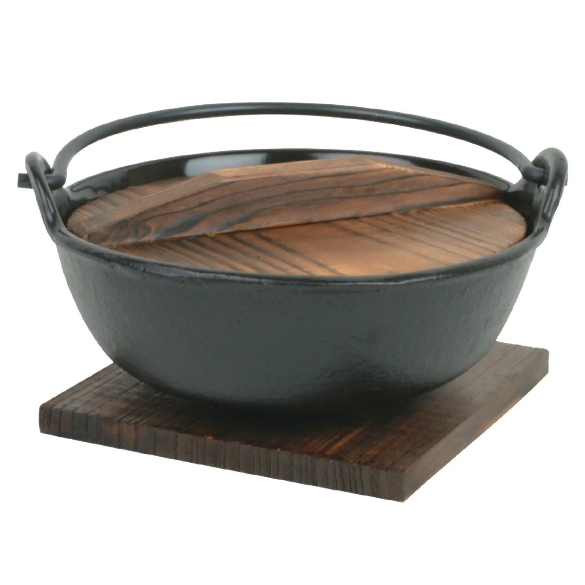 Thunder Group 24 oz, 5-3/4" Diameter x 2-3/8" Height, Nabemono Bowl with 3-3/8" Handle Height and Wooden Lid, Cast Iron with Non-Stick Coating, 4-3/4" x 4-5/8" x 1/4" Wooden Base Board by Thunder Group (thunder-group-24-oz-5-3-4-diameter-x-2-3-8-height-nabemono-bowl-with-3-3-8-handle-height-and-wooden-lid-cast-iron-with-non-stick-coating-4-3-4-x-4-5-8-x-1-4-wooden-base-board)