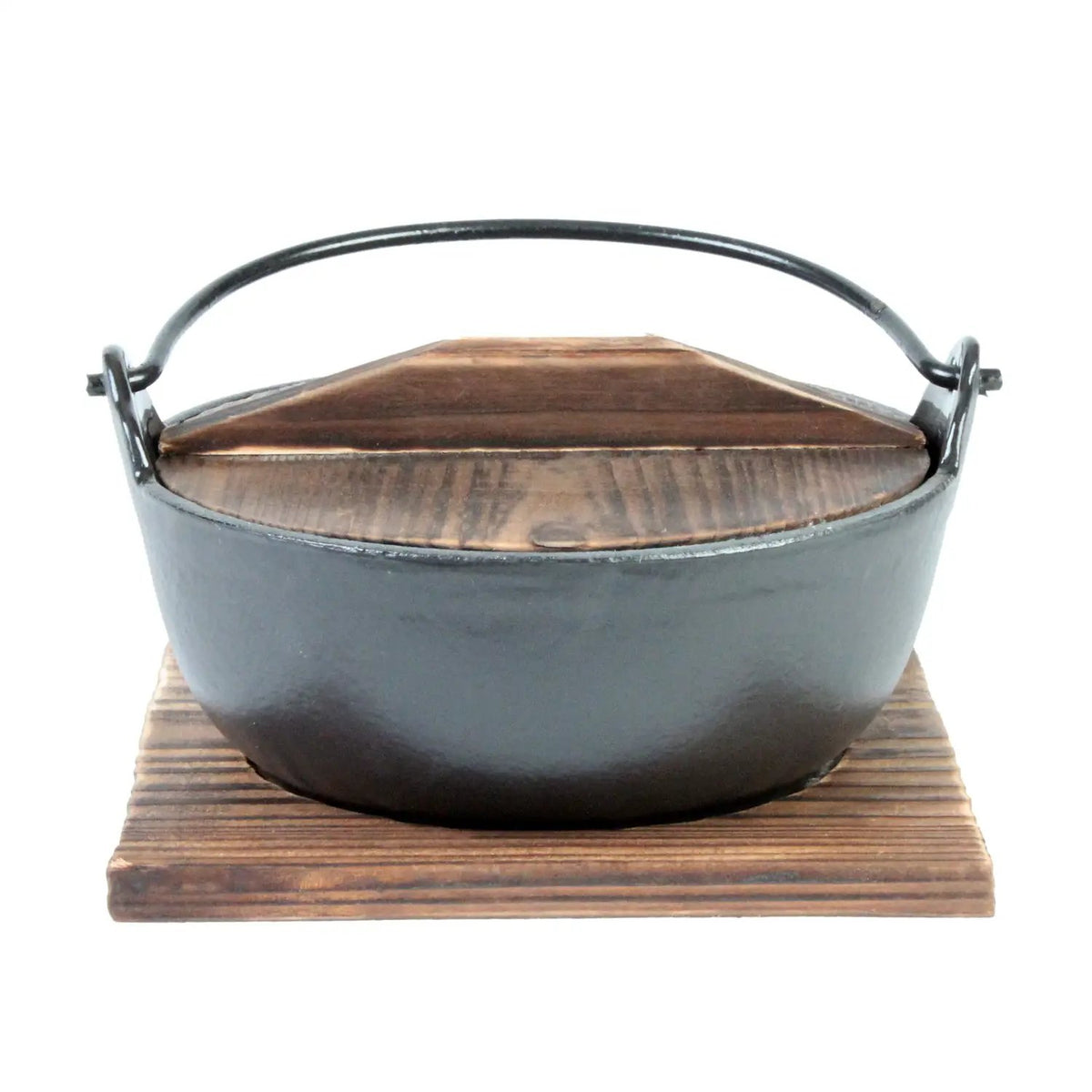 Thunder Group 32 oz, 6-3/4" Diameter x 2-1/2" Height, Nabemono Bowl with 4" Handle Height and Wooden Lid, Cast Iron with Non-Stick Coating and 6-5/8" x 6-5/8" x 1/4" Wooden Base Board by Thunder Group (thunder-group-32-oz-6-3-4-diameter-x-2-1-2-height-nabemono-bowl-with-4-handle-height-and-wooden-lid-cast-iron-with-non-stick-coating-and-6-5-8-x-6-5-8-x-1-4-wooden-base-board)