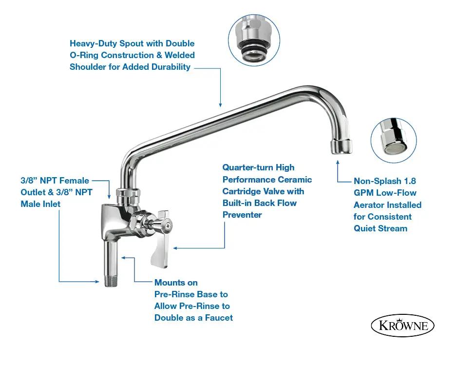 Krowne 21-139L, Royal Series Add-On Faucet with 12" Spout for Pre-Rinse by Krowne (krowne-21-139l-royal-series-add-on-faucet-with-12-spout-for-pre-rinse)