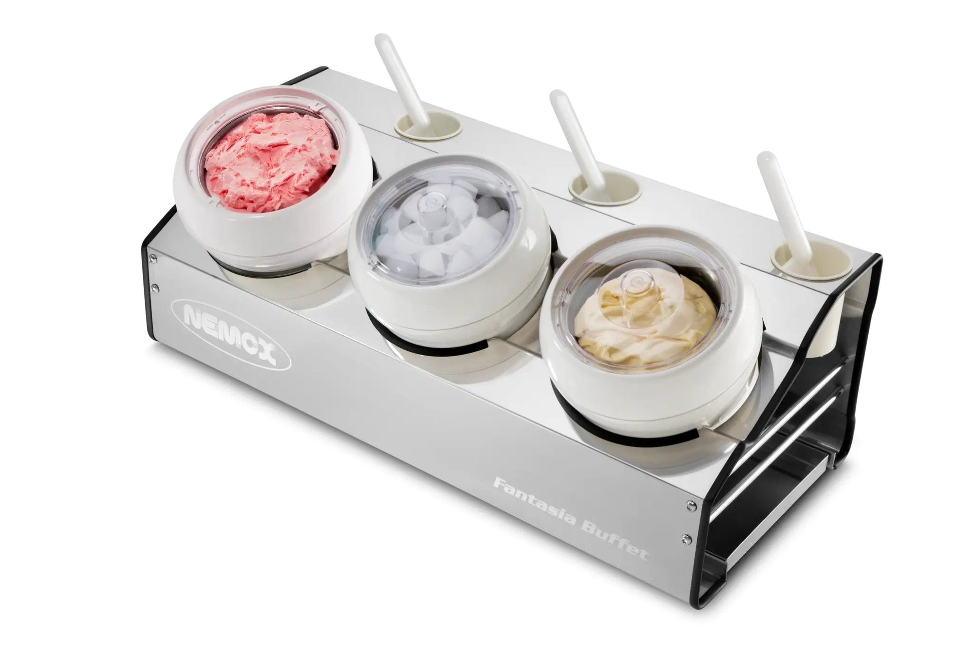 Nemox White Fantasia Buffet Gelato Storage Case with Three Frozen Bowls