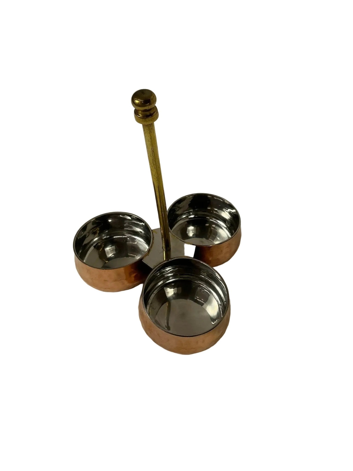 Copper Stainless Steel Pickles Stand - 3 Bowl with Brass Stand by Nishi Enterprise Inc (copper-stainless-steel-pickles-stand-3-bowl-with-brass-stand)