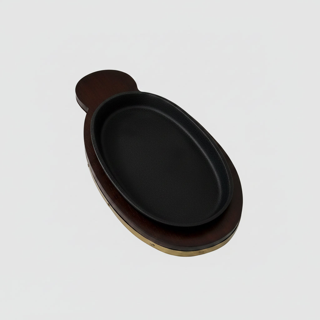 Gold Cast Iron Fish Sizzler with Wooden Board by Nishi Enterprise Inc (gold-cast-iron-fish-sizzler-with-wooden-board)