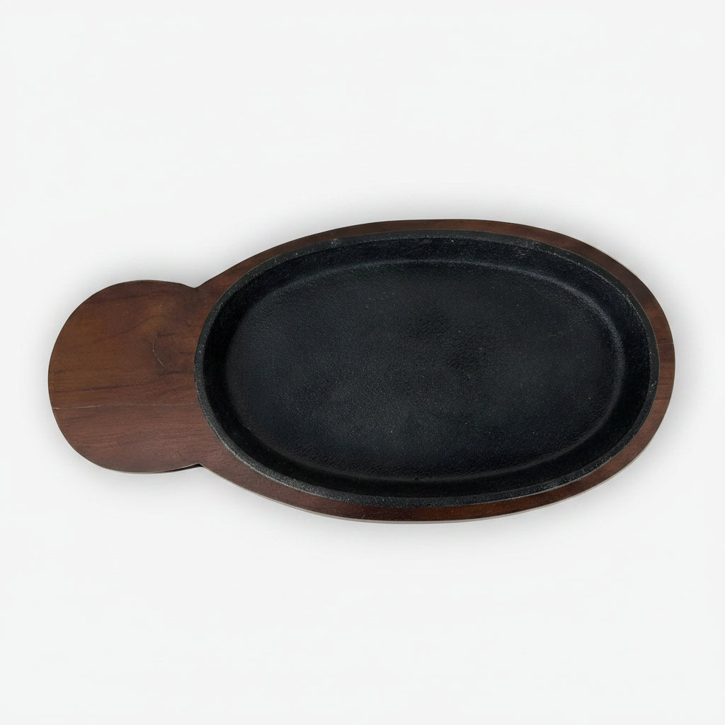 Gold Cast Iron Fish Sizzler with Wooden Board by Nishi Enterprise Inc (gold-cast-iron-fish-sizzler-with-wooden-board)
