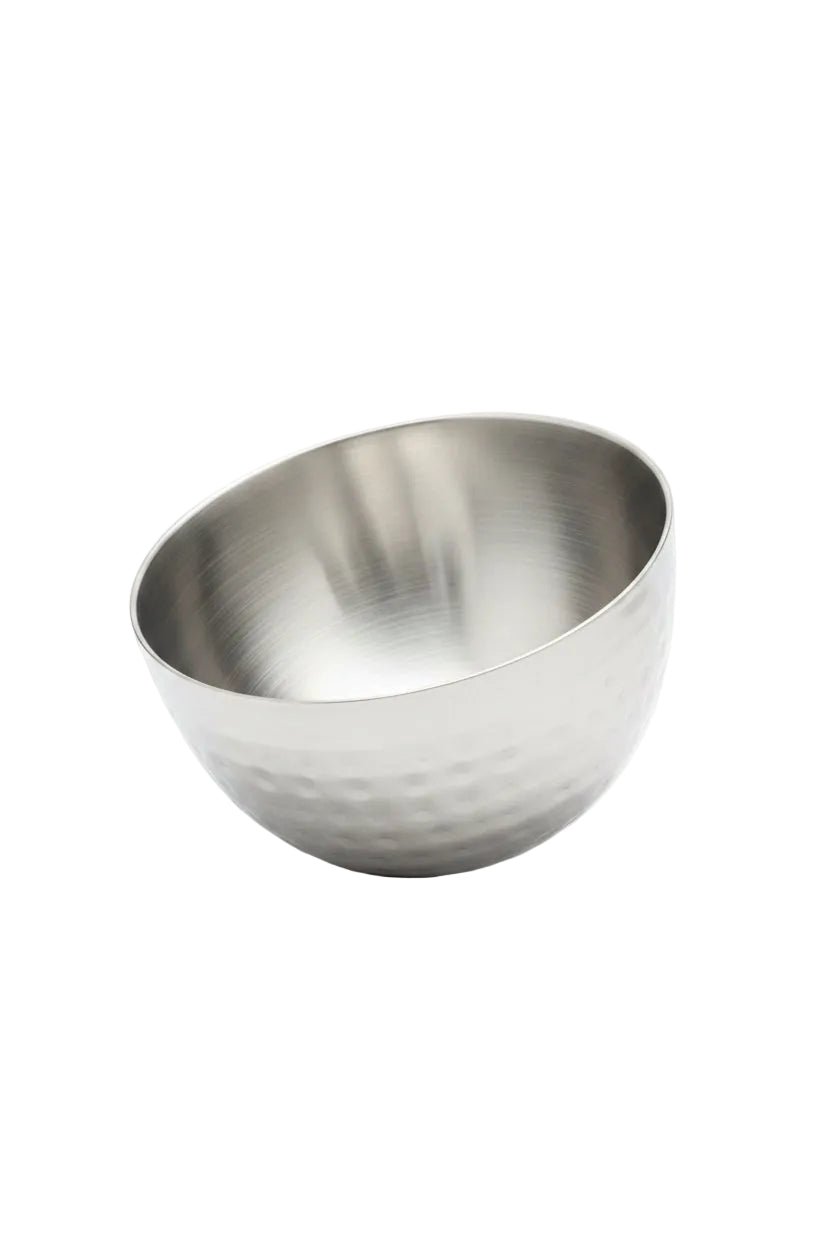 Hammered Finish Double Wall Stainless Steel Tilted Satin Serving Bowl - 5 Oz. Product Image
