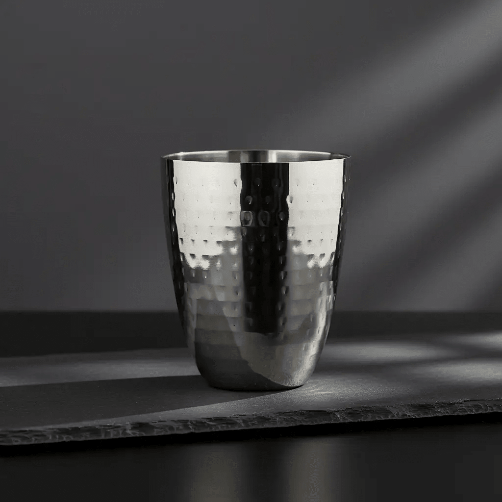 Hammered Stainless Steel Curved Tumbler Cup - 12oz by Nishi Enterprise Inc (hammered-stainless-steel-curved-tumbler-cup-mugs)