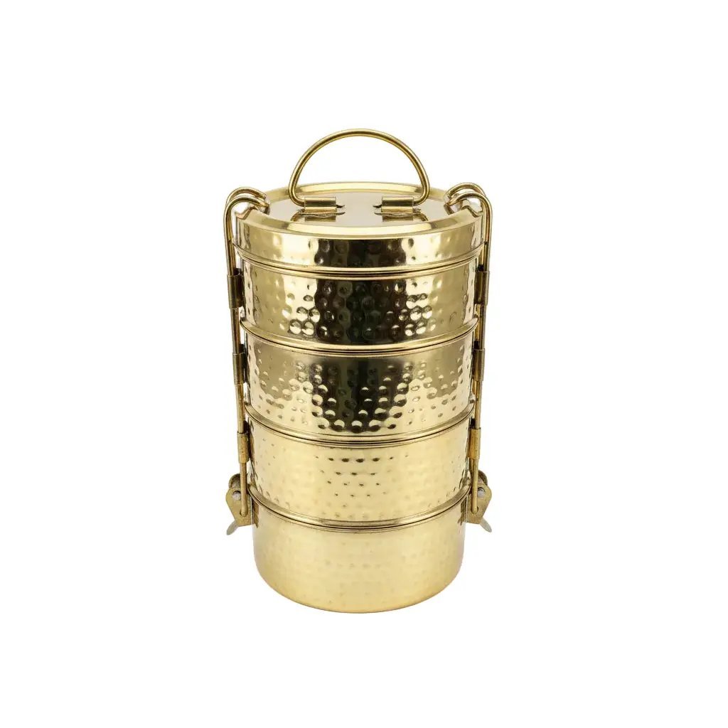 Hammered Gold Finish Stainless Steel 4 Tier Lunch Box/Tiffin by Nishi Enterprise Inc (hammered-gold-finish-stainless-steel-4-tier-lunch-box-tiffin)