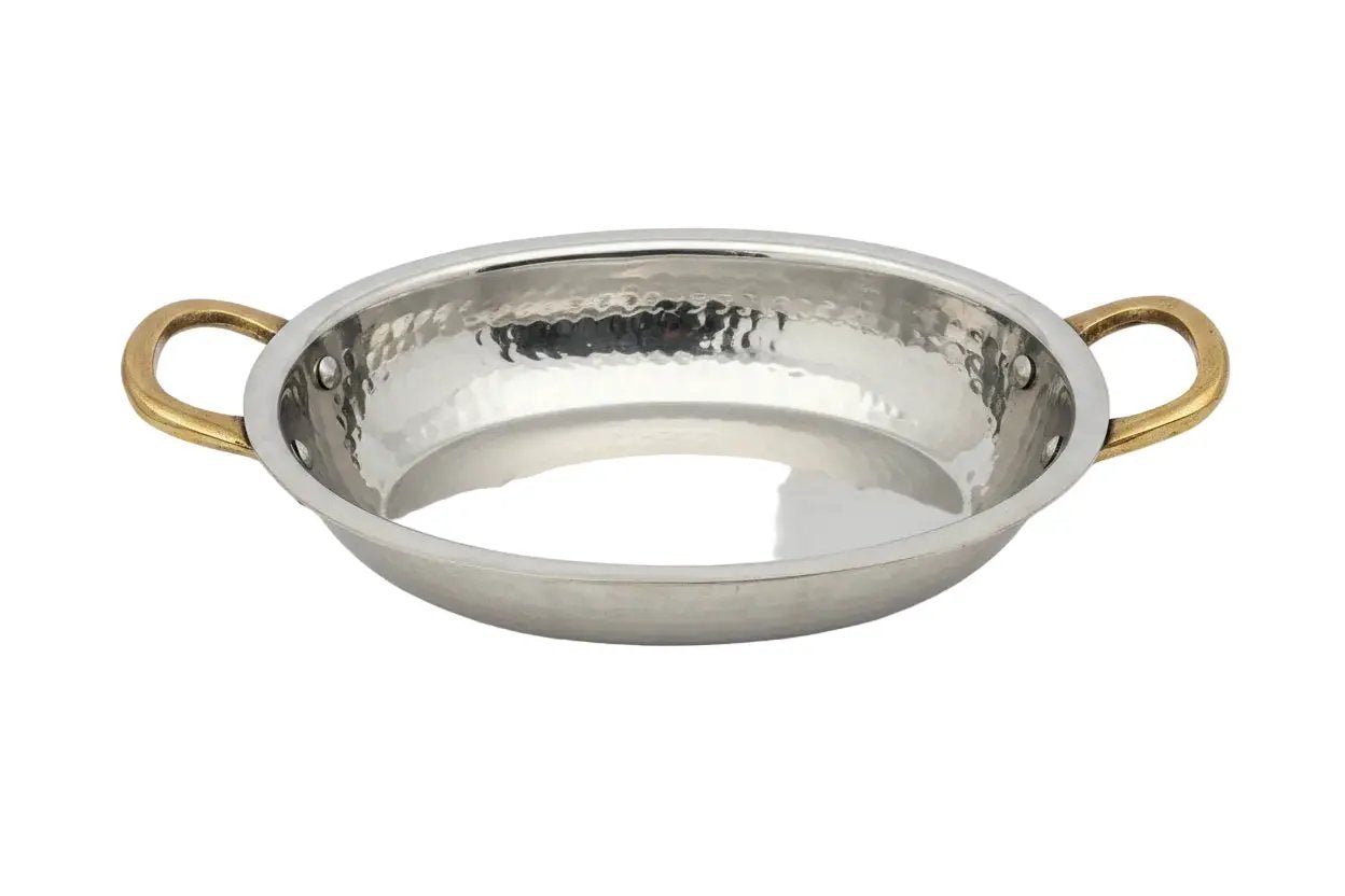 Hammered Oval Dish with Brass Handles #1 12oz by Nishi Enterprise Inc (hammered-oval-dish-with-brass-handles-1-12oz)