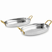 Hammered Stainless Steel Flat Oval Dish with Gold Handles - 16 Oz. Product Image
