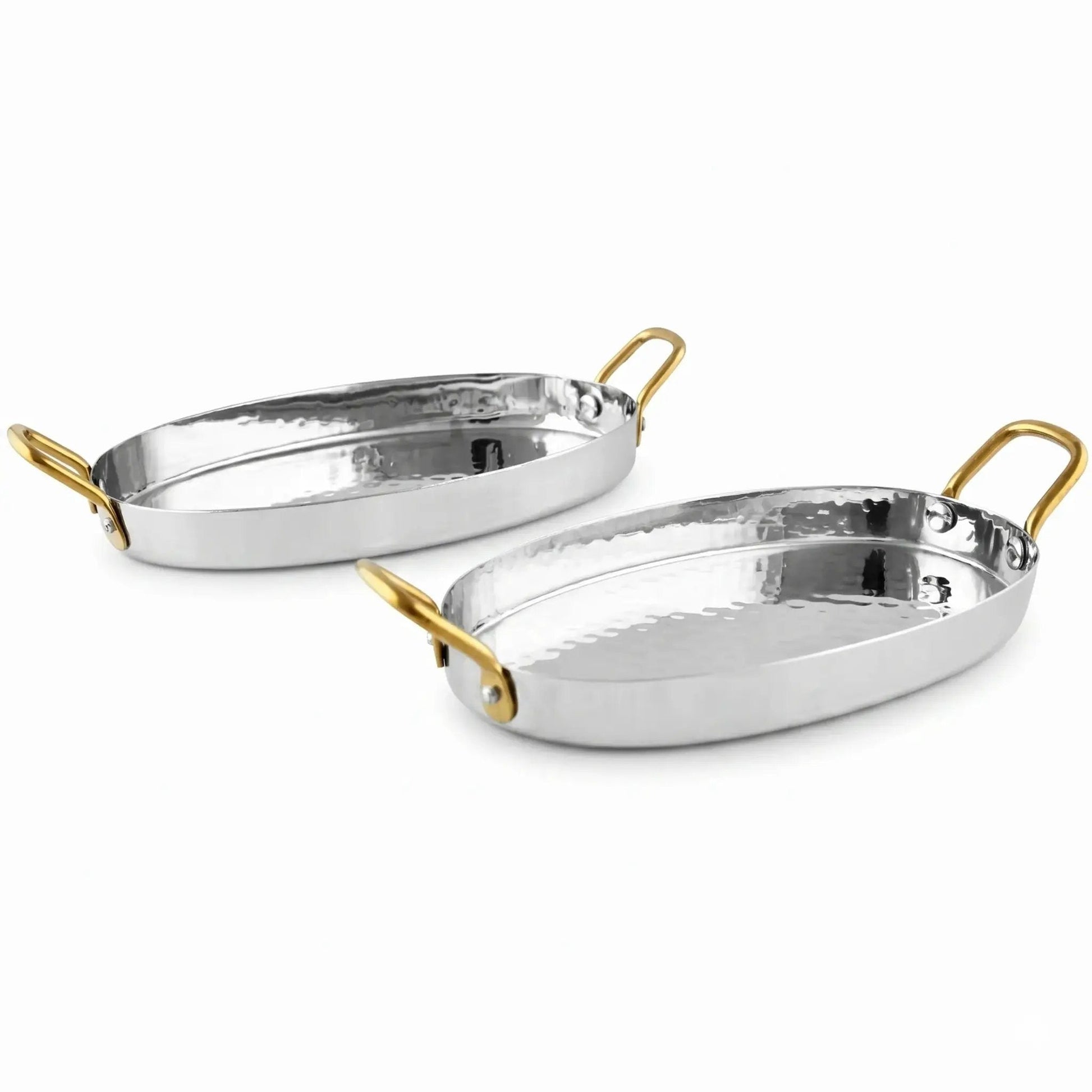 Hammered Stainless Steel Flat Oval Dish with Gold Handles - 16 Oz. Product Image