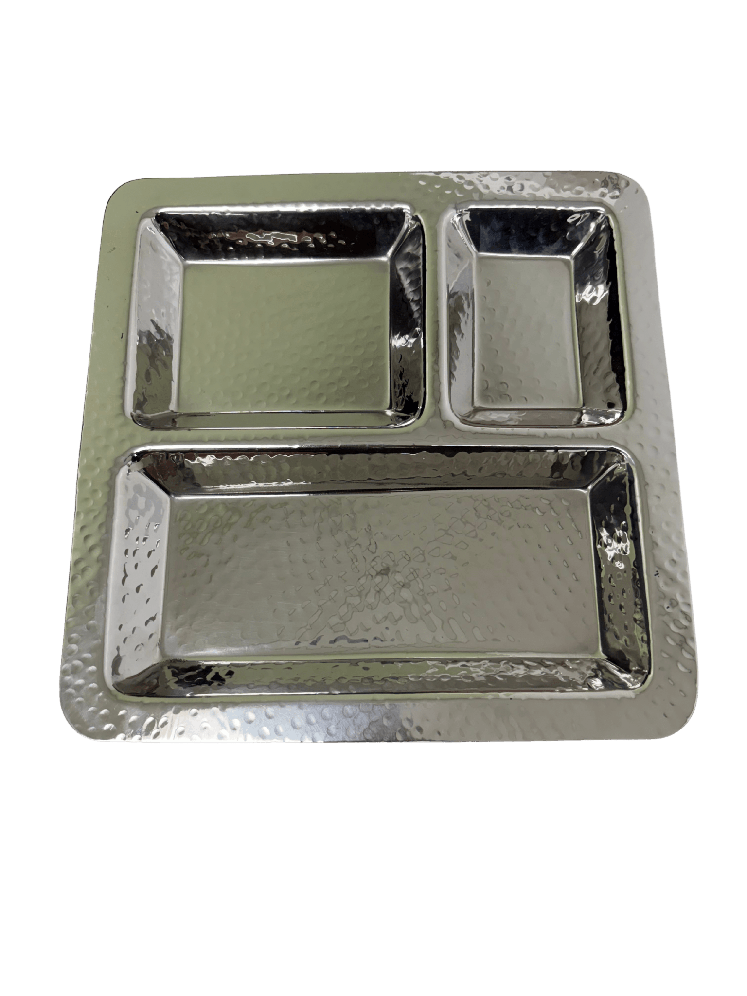 Pav Bhaji Square Plate, 3 Compartment, Stainless Steel, 9.75" X 9.75"