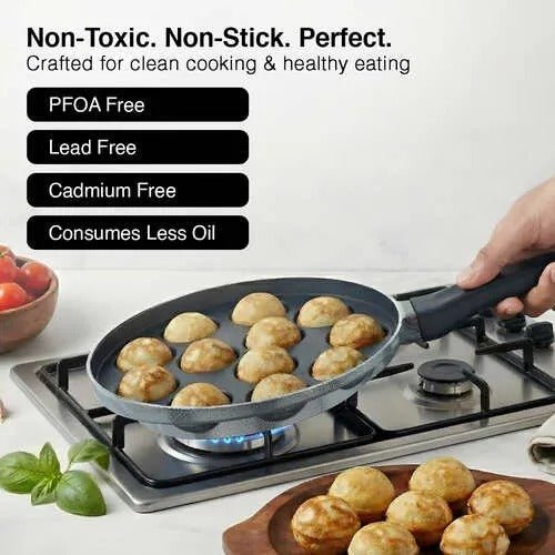 PANIYARAM-12-PRESTIGPrestige Omega Select Plus 12 Pits Paniyarakkal with Lid 24 cm Diameter (Aluminium, Non-stick)