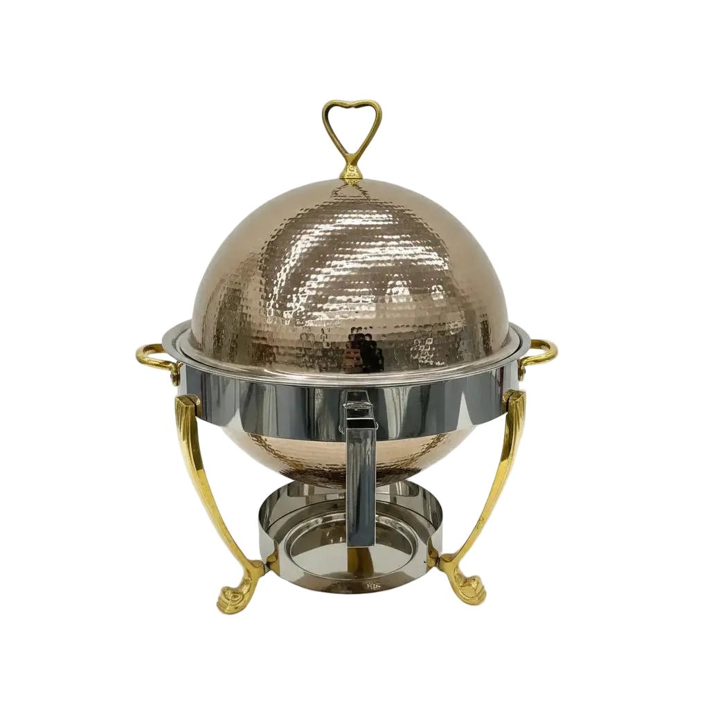 Rose gold Silver Chafing Dish with Brass Handles Product Image Closed