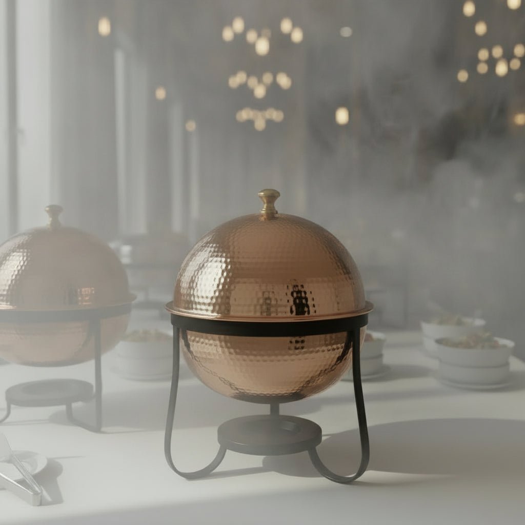 SG-84475CStainless Steel Hammered Copper Finish Dome Chafing Dish - 7 Qt.