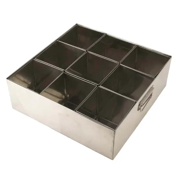 Commercial masala dabba spice box, 9 compartments of 32 oz, square stainless steel