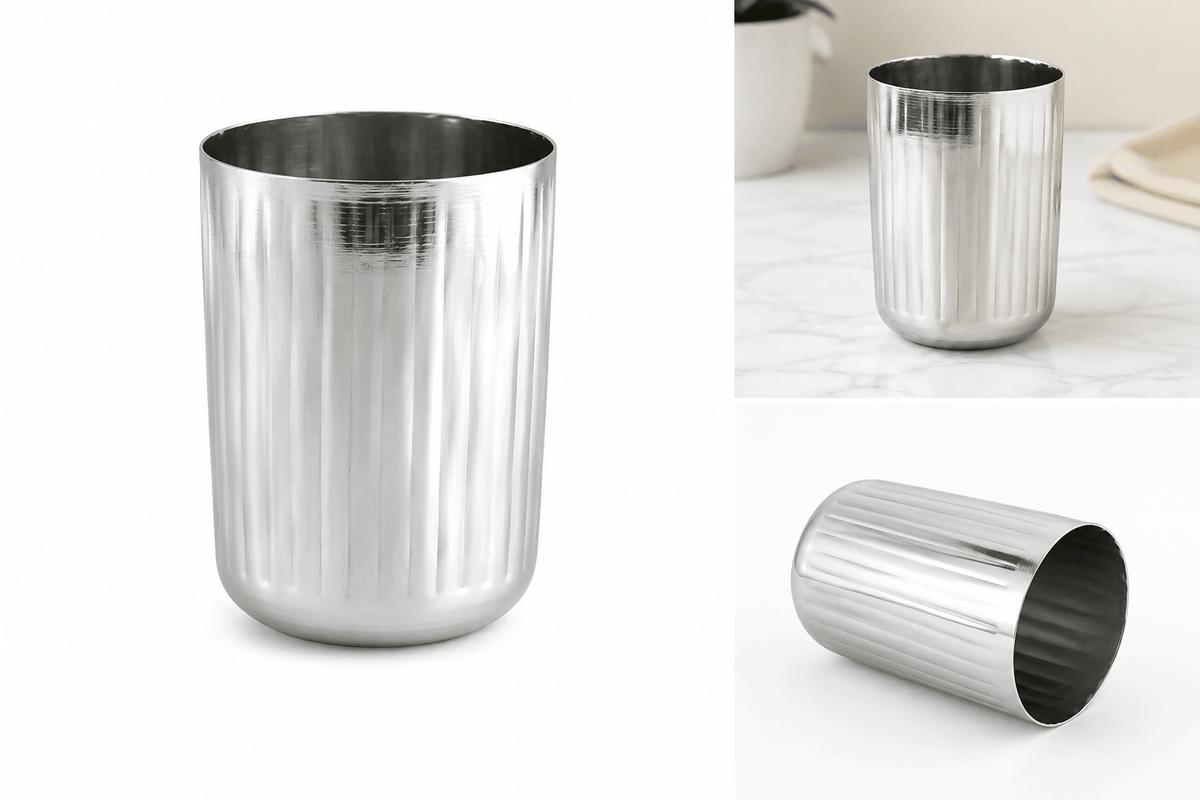 steel-Glass-jewelStainless Steel Ribbed Tumbler - Tin Cup- 12 Oz.