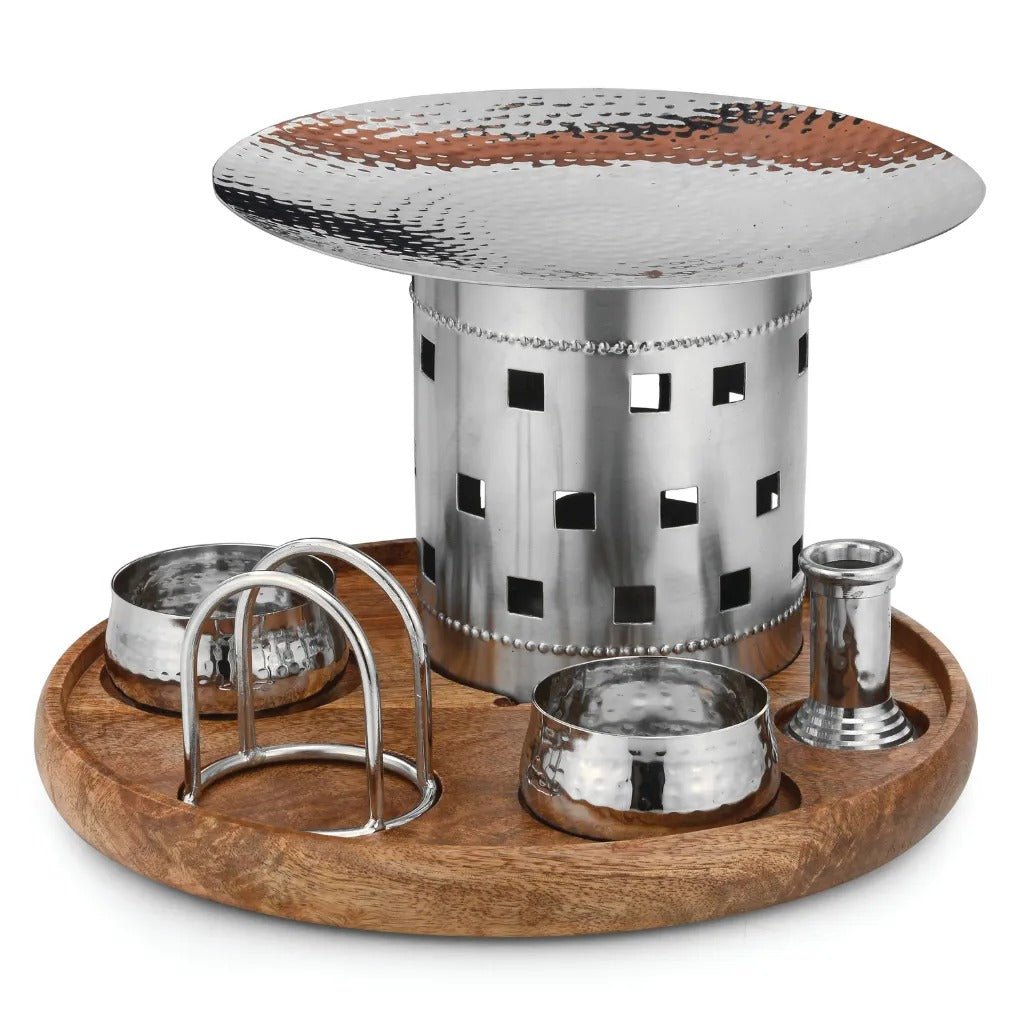 NE-HH-3SWC-SH1Stainless Steel Snack Warmer & Serving Station with Wooden Base