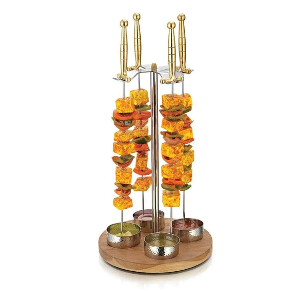 Tikka Stand with Wood Base - 4 Skewers