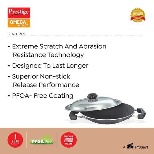 Prestige Omega Select Plus Non - stick Appachatty with Stainless Steel Lid, 20cm (Black)
