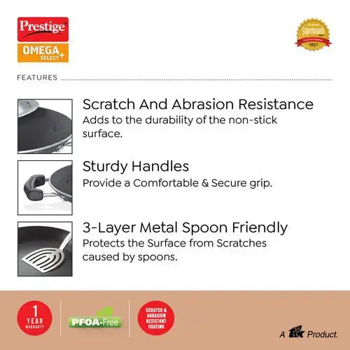 Prestige Omega Non - stick Appam pan  with Stainless Steel Lid, 20cm (Black)