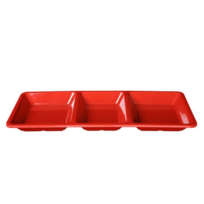 Thunder Group PS5103RD, 28 OZ, 15" X 6 1/4" X 1 3/8", RECTANGULAR 3 SECTION COMPARTMENT TRAY, PASSION RED, Melamine, NSF, Case Pack of 6
