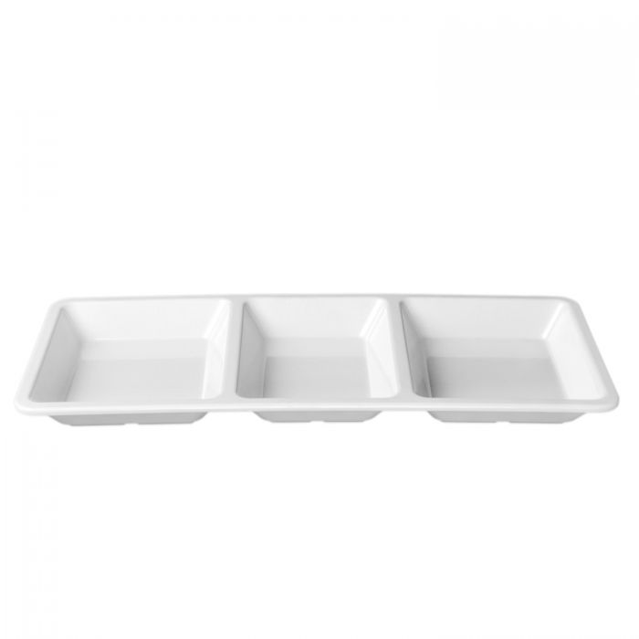 Thunder Group PS5103W, 28 OZ, 15" X 6 1/4" X 1 3/8", RECTANGULAR 3 SECTION COMPARTMENT TRAY, PASSION WHITE, Melamine, NSF, Case Pack of 6