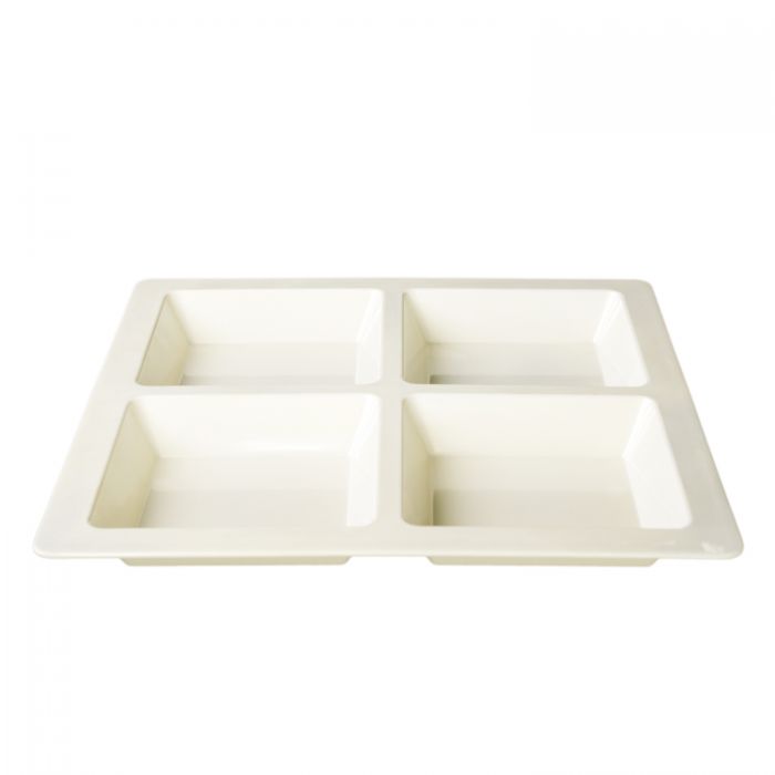 Thunder Group PS5104V, 60 OZ, 13 1/2" X 13 1/2" X 1 3/8", SQUARE 4 SECTION COMPARTMENT TRAY, PASSION PEARL, Melamine, NSF, Case Pack of 6
