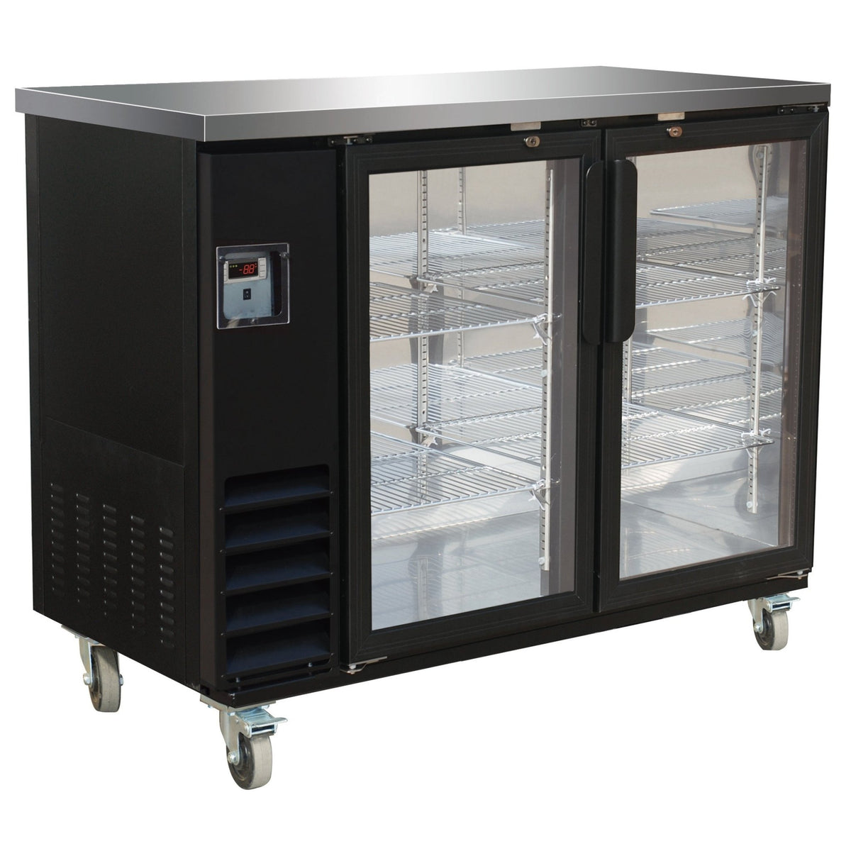 Serv-Ware BB2-24G-HC 49" Black Show Depth Back Bar Cooler w/ Glass Doors