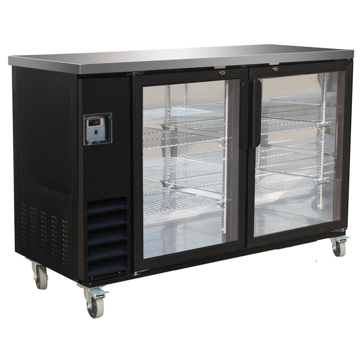 Serv-Ware BB3-24G-HC 61" Black Show Depth Back Bar Cooler w/ Glass Doors