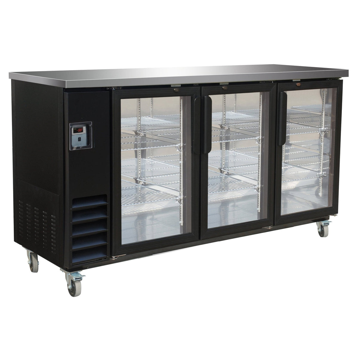 Serv-Ware BB4-24G-HC 73" Black Show Depth Back Bar Cooler w/ Glass Doors