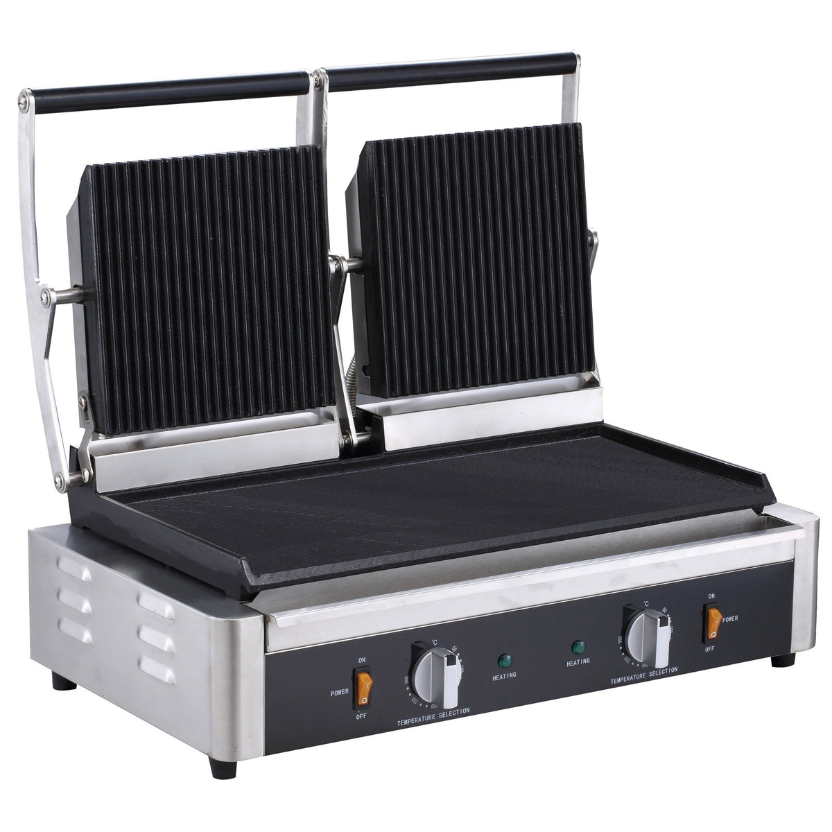 Serv-Ware EPG-200GF Double Panini Grill - Grooved Top, Flat Bottom
