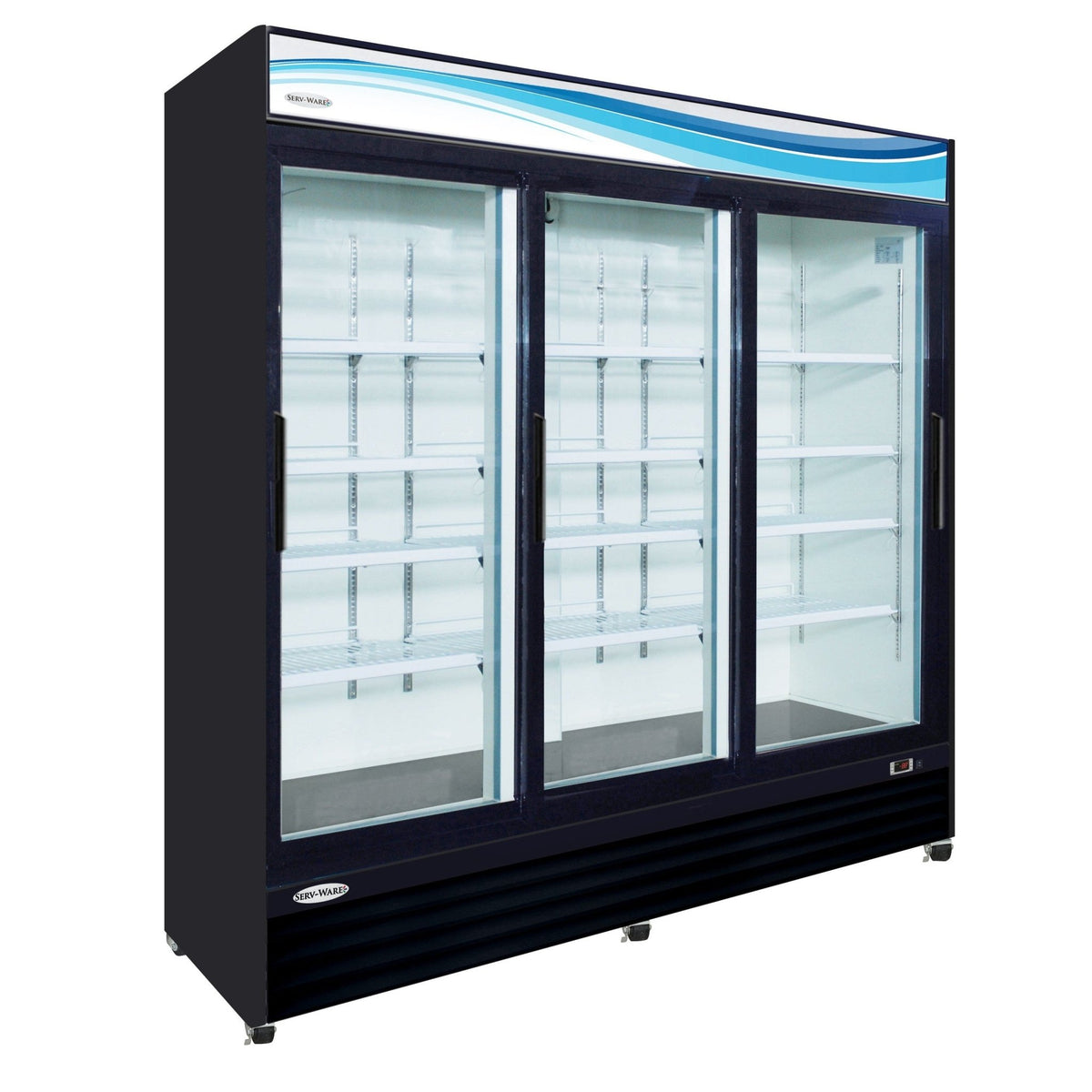 Serv-Ware GR72SB-HC Three (3) Sliding Glass Door Merchandiser Refrigerator, Black Cabinet