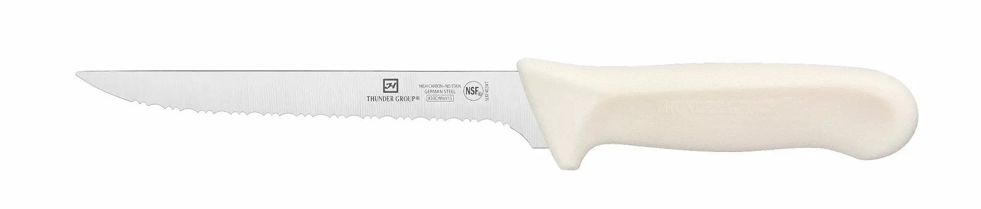 Thunder Group Utility Knife, 6" Blade, Wavy Edge, White Polypropylene Handles, German Steel, NSF by Thunder Group (thunder-group-utility-knife-6-blade-wavy-edge-white-polypropylene-handles-german-steel-nsf)