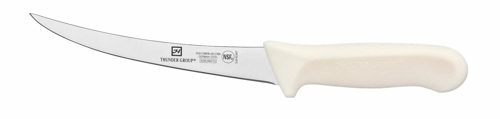 Thunder Group Boning Knife, 6" Blade, Curved, White Polypropylene Handles, German Steel, NSF by Thunder Group (thunder-group-boning-knife-6-blade-curved-white-polypropylene-handles-german-steel-nsf)