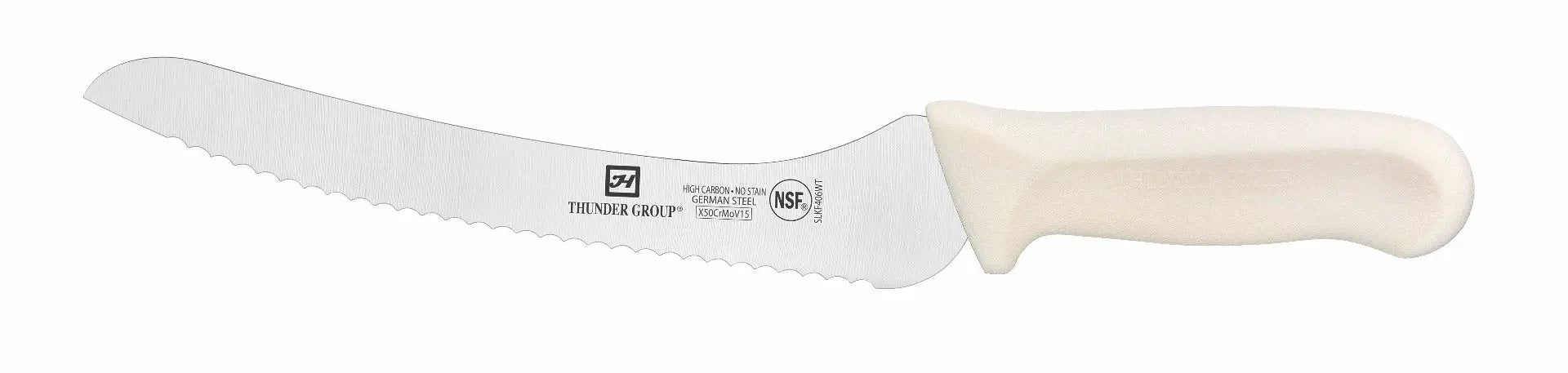 Thunder Group Bread Knife, 9" Blade, White Polypropylene Handles, German Steel, NSF by Thunder Group (thunder-group-bread-knife-9-blade-white-polypropylene-handles-german-steel-nsf)