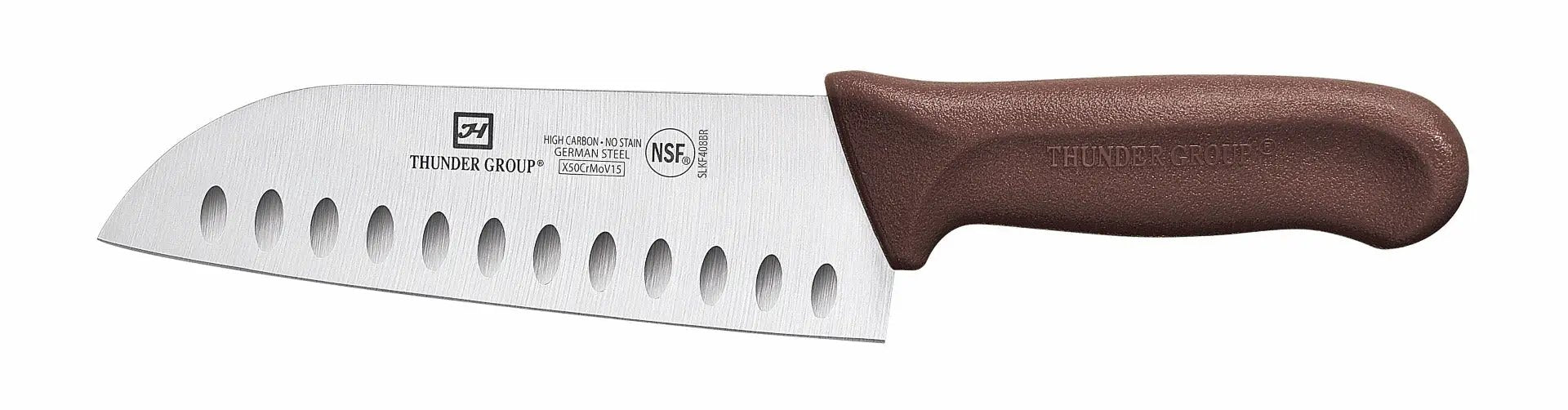 Thunder Group Santoku Knife, 7" Blade, Hollow Ground, Brown Polypropylene Handles, German Steel, NSF by Thunder Group (thunder-group-santoku-knife-7-blade-hollow-ground-brown-polypropylene-handles-german-steel-nsf)
