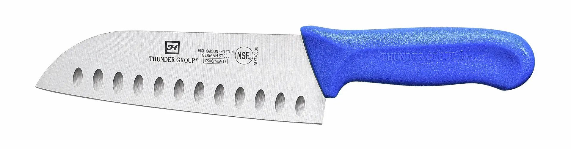 Thunder Group Santoku Knife, 7" Blade, Hollow Ground, Blue Polypropylene Handles, German Steel, NSF by Thunder Group (thunder-group-santoku-knife-7-blade-hollow-ground-blue-polypropylene-handles-german-steel-nsf)