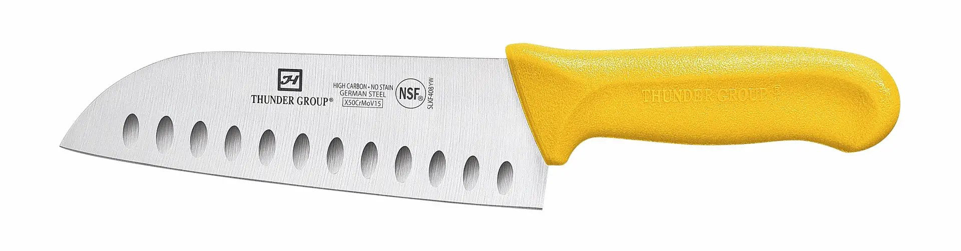 Thunder Group Santoku Knife, 7" Blade, Hollow Ground, Yellow Polypropylene Handles, German Steel, NSF by Thunder Group (thunder-group-santoku-knife-7-blade-hollow-ground-yellow-polypropylene-handles-german-steel-nsf)