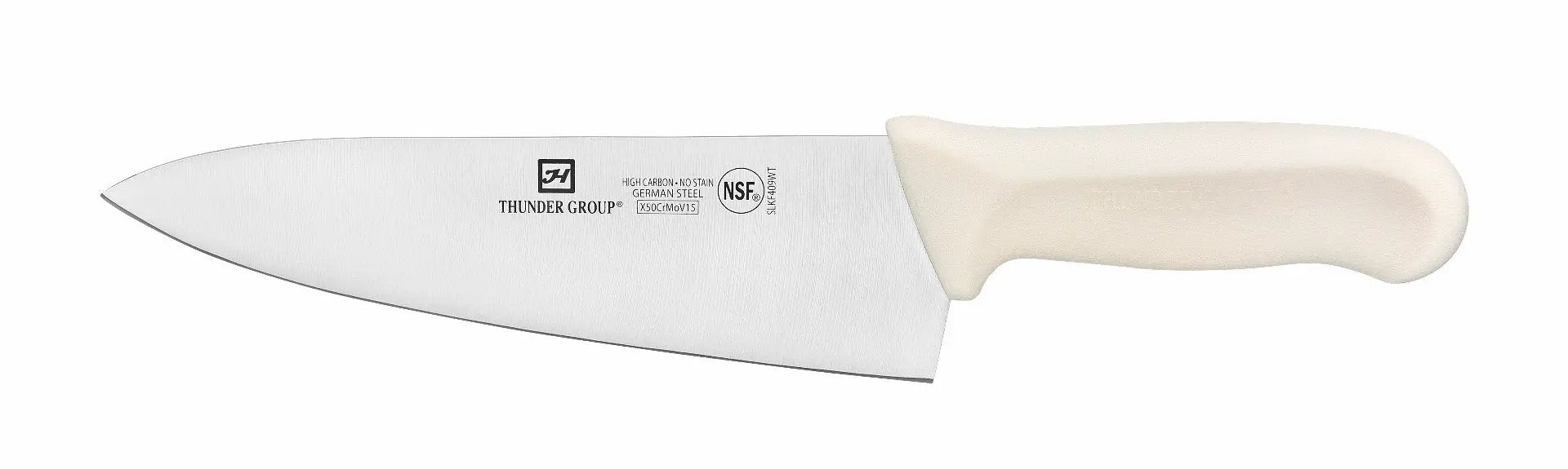 Thunder Group Chef's Knife, 8" Blade, White Polypropylene Handles, German Steel, NSF by Thunder Group (thunder-group-chefs-knife-8-blade-white-polypropylene-handles-german-steel-nsf)